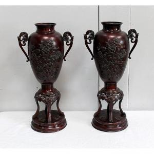 Pair Of High Bronze Vases, Origin China - Late Nineteenth