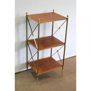 Small Serving Shelf With 3 Brass Trays, Maison Jansen - 1970s