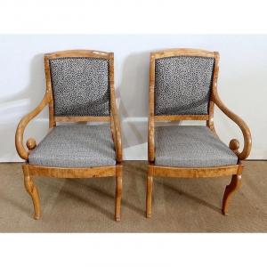 Pair Of Armchairs In Light Ash, Restoration Period / Charles X - Early Nineteenth