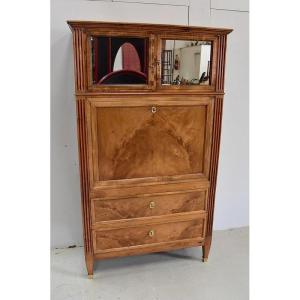 Guillotine Secretaire In Blond Walnut, Louis XVI Period - Late 18th Century