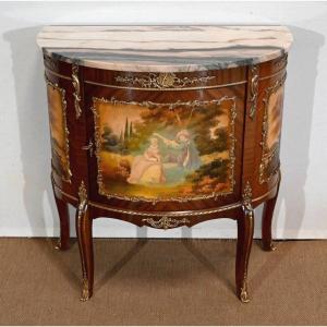 Half-moon Mahogany Buffet-commode, Transition Louis XV-louis XVI - 1st Part Of The Twentieth