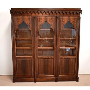 Bookcase 3 Doors In Rio Rosewood, Charles X Period - Early 19th Century