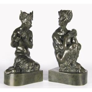 Pair Of Art Deco Bronze Bookends By André Gilbert Circa 1925 Musicians Fauns