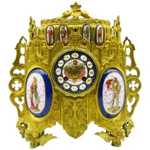 19th Century French Medieval-romantic Style Gilt Bronze Clock/jewelry Box