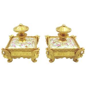 Pair Of 19th Century Porcelain Perfume Bottles By Jacob Petit Paris