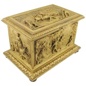 Gilt Brass Jewelry Box, 19th Century French Music Box, By Léopold Oudry