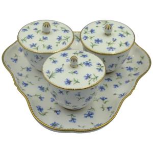 18th Century 1782 Sevres Soft-paste Porcelain Triple Jam Pots On Stand