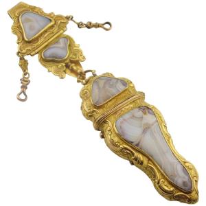 1769 Matched Gilt Metal And Agate Chatelaine And Etui With Implements