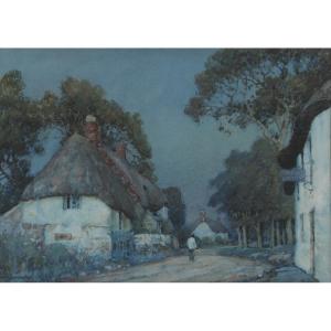 Albert Moulton Foweraker (british 1873-1942) Moonlit Cottages Watercolor