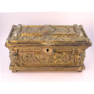Late 19th Century French Or Italian Gilt Metal Jewelry Box/music Box