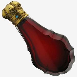 Ruby-cut Glass Perfume Bottle, Mounted On 22-carat Gold, 19th Century