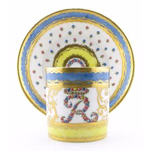 A Small 18th Century Sèvres Porcelain Coffee Cup And Saucer, 1784