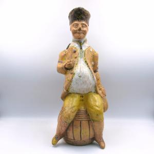 Large 18th-century Rouen Documentary Faience Figural Jug, 1782