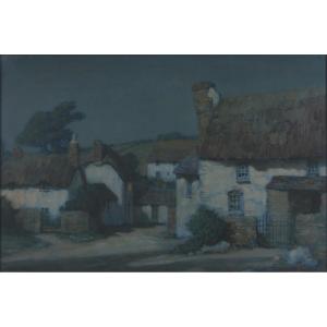 Albert Moulton Foweraker (british 1873-1942) Moonlit Cottages Watercolor