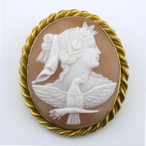 Large 19th-century Shell Cameo Brooch, Allegory Of The Day