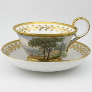 Early 19th-century French Dagoty Paris Porcelain Topographical Cup And Saucer, C.1810
