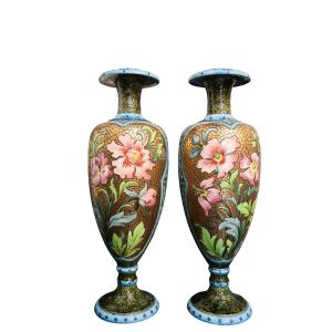 Pair Of Art Nouveau Glazed Ceramic Vases, Signed Catelin