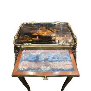 Japanese Book Table In Black Lacquer And Gilt Bronze