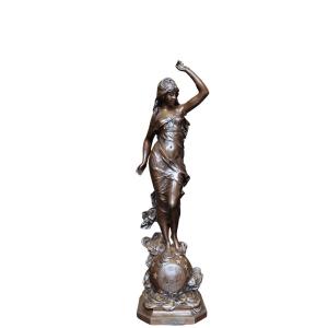 Patinated And Gilded Bronze Clock "séléné" By Auguste Moreau