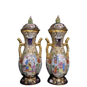 Pair Of Bayeux Porcelain Covered Vases