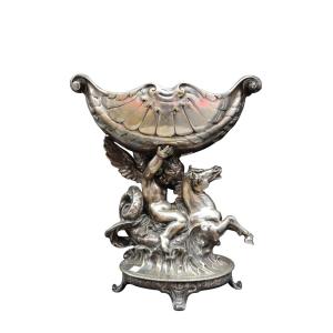 Silver-plated Bronze Centerpiece Bowl With Mythological Decoration, Napoleon III Period