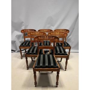 Six Rosewood Marquetry Chairs, Restoration Period