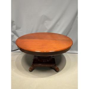 Opening Pedestal Table With Central Leg In Mahogany, Restoration Period