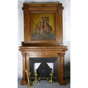 Castle Fireplace And Its Trumeau In Solid Walnut Renaissance Style XIX