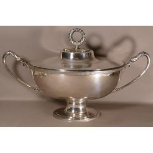 Empire Style Centerpiece, Covered Bowl Silver Metal Soup Tureen, Goldsmith Plasait