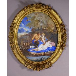 Nymph And Satyr, Gouache On Vellum And Gilt Wood Frame Eighteenth Century