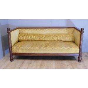 Large Neoclassical Sofa With Fluted Columns In Mahogany, Early Twentieth Time