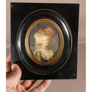 Marie Antoinette, Miniature Portrait Of The Queen, Painted In Gouache, Eighteenth Time