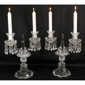 Saint Louis, Pair Of Girandole Crystal Candlesticks Mid Twentieth Time