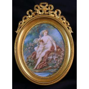 Venus And Love After François Boucher, Miniature  Frame Signed Picard, XIX