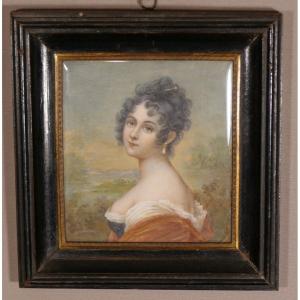 Antoine Duclaux, Miniature Empire Period, Woman With Earring, Early 19th Century