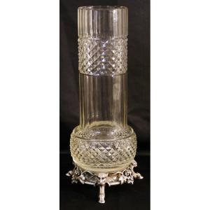 Charles Christofle, Vase In Cut Crystal And Silver Bronze, XIXth Century