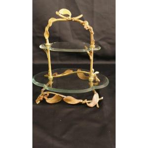 Mistletoe Art Nouveau, Servant Center Table In Glass And Gilt Bronze Circa 1900