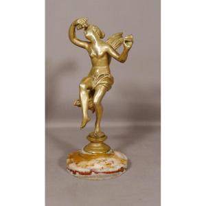Bronze Statuette, Woman In The Antique Dancing, Onyx Base, Late Nineteenth Time