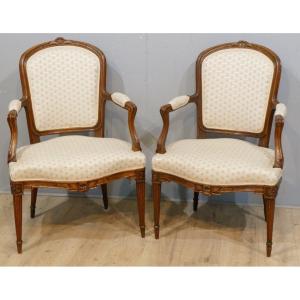 Pair Of Armchairs Transition Period Louis XV Louis XVI In Carved Oak, XVIII