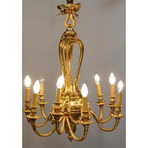 Louis XVI Chandelier In Gilt Bronze 9 Lights, Twentieth Time