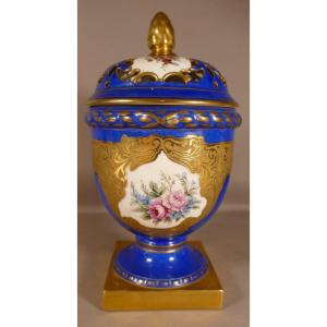 Limoges Porcelain Perfume Burner Gold Inlay And Hand Painted Flower Decor