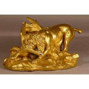 Dog And Duck, Animal Bronze Sculpture, Late XIXth Time