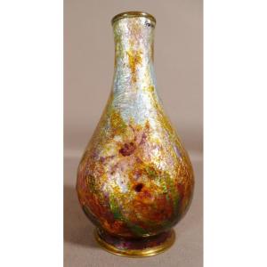 Jules Sarlandie, Limoges Enamel Vase With Flowers, Early 20th Century