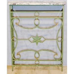 Art Deco Console Radiator Cover In Bronze Patinated Iron And Marble Top