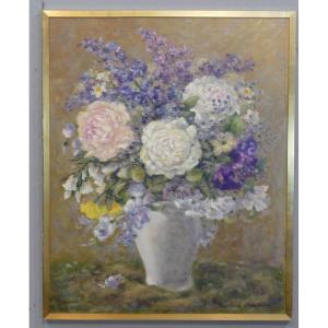 Delphinium, Roses And Bellflowers, Claude Chantereau, Oil Painting On Canvas