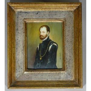 Philip II Of Spain, Miniature Portrait By Ida Calzolari, 20th Century