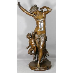 Large Bronze Bacchanale And Fauna After Clodion, XIXth Time