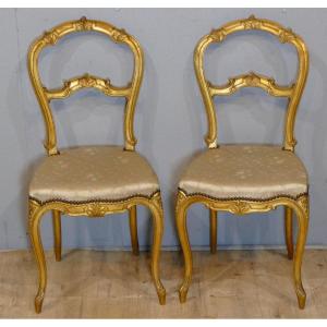 Pair Of Golden Wood Chairs Louis XV Rocaille Style, 1900 Period