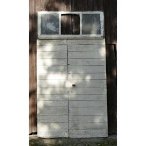 Double Entrance Door In Studded Wood With Transom, Late 18th Century, Early 19th Century
