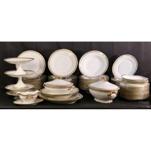 Table Service 74 Pieces In White And Gold Limoges Porcelain